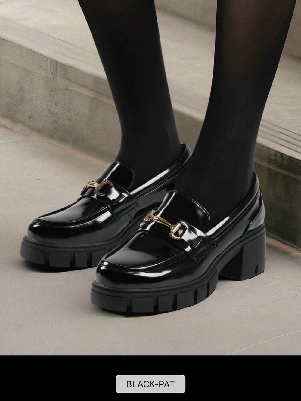 Dream Pairs Black Patent Chunky Loafers with Gold Bit